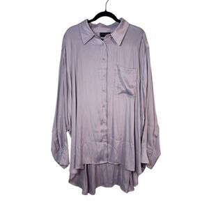 Lane Bryant Lavender Satin Button Down High Low Blouse Oversized Plus Size 26 28